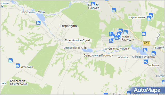 mapa Krzywie gmina Dzierzkowice, Krzywie gmina Dzierzkowice na mapie Targeo