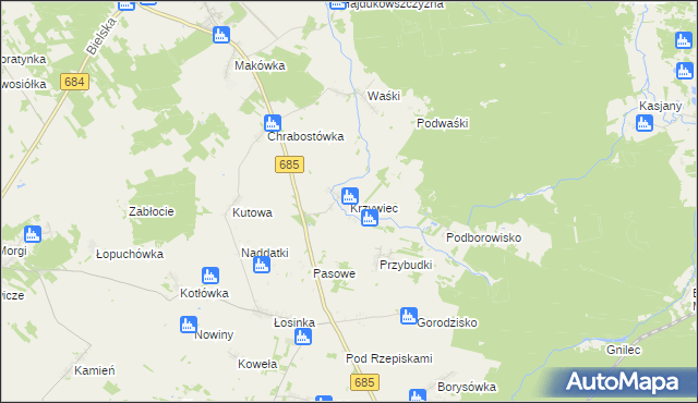 mapa Krzywiec gmina Narew, Krzywiec gmina Narew na mapie Targeo