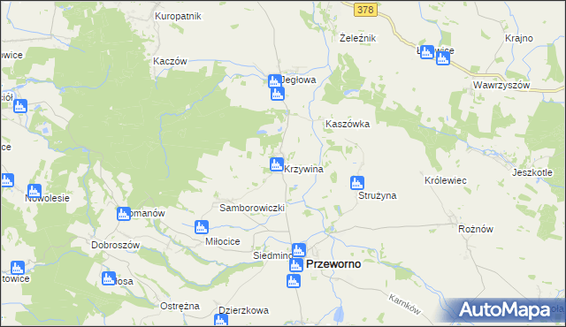 mapa Krzywina, Krzywina na mapie Targeo