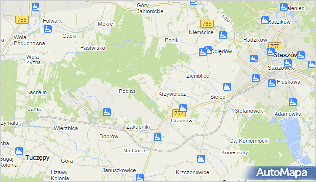 mapa Krzywołęcz, Krzywołęcz na mapie Targeo