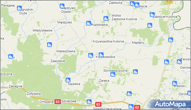 mapa Krzywowólka, Krzywowólka na mapie Targeo