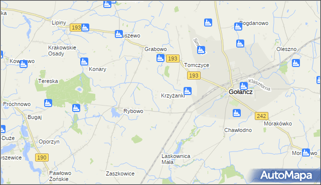 mapa Krzyżanki gmina Gołańcz, Krzyżanki gmina Gołańcz na mapie Targeo