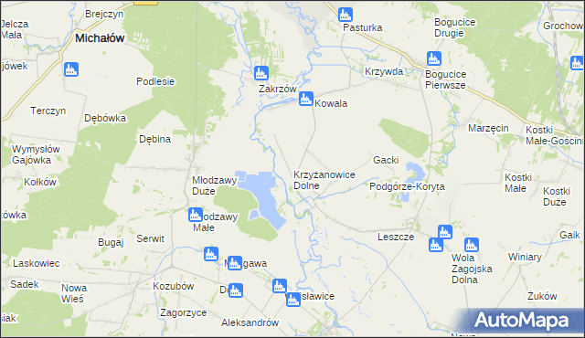 mapa Krzyżanowice Dolne, Krzyżanowice Dolne na mapie Targeo