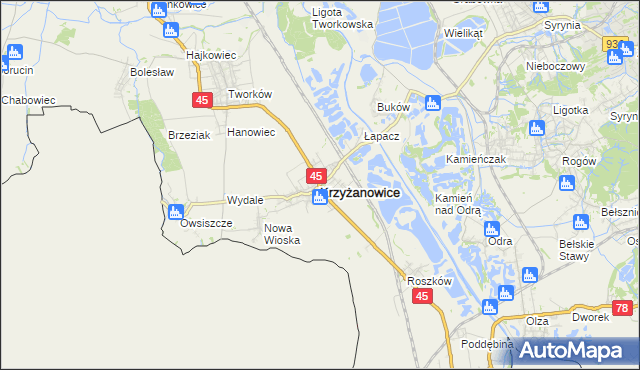 mapa Krzyżanowice powiat raciborski, Krzyżanowice powiat raciborski na mapie Targeo