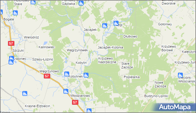 mapa Krzyżewo Nadrzeczne, Krzyżewo Nadrzeczne na mapie Targeo