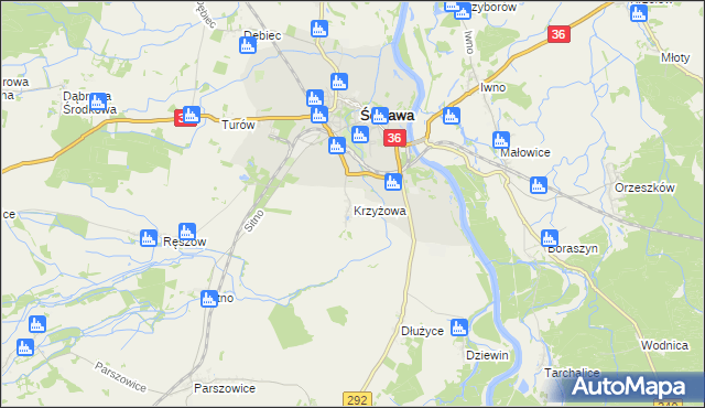 mapa Krzyżowa gmina Ścinawa, Krzyżowa gmina Ścinawa na mapie Targeo