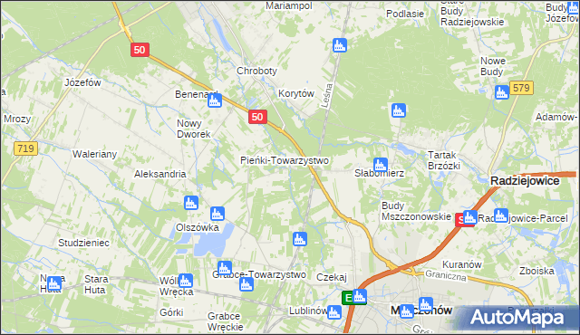 mapa Krzyżówka gmina Radziejowice, Krzyżówka gmina Radziejowice na mapie Targeo