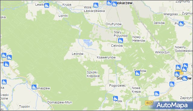 mapa Ksawerynów gmina Łaskarzew, Ksawerynów gmina Łaskarzew na mapie Targeo