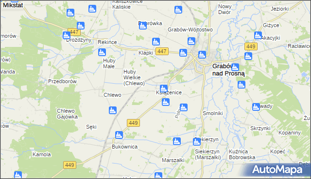 mapa Książenice gmina Grabów nad Prosną, Książenice gmina Grabów nad Prosną na mapie Targeo