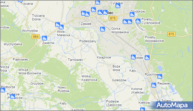 mapa Książnice gmina Mielec, Książnice gmina Mielec na mapie Targeo