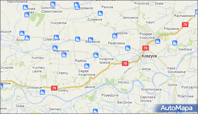 mapa Książnice Wielkie, Książnice Wielkie na mapie Targeo