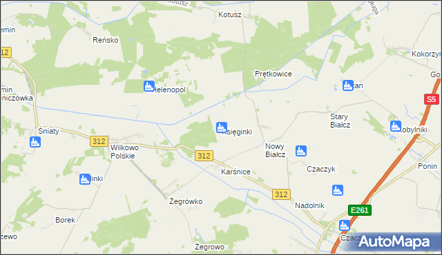 mapa Księginki gmina Śmigiel, Księginki gmina Śmigiel na mapie Targeo