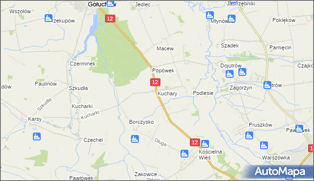 mapa Kuchary gmina Gołuchów, Kuchary gmina Gołuchów na mapie Targeo