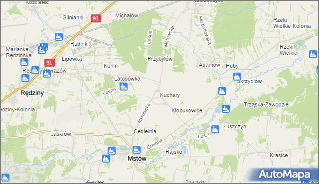 mapa Kuchary gmina Mstów, Kuchary gmina Mstów na mapie Targeo