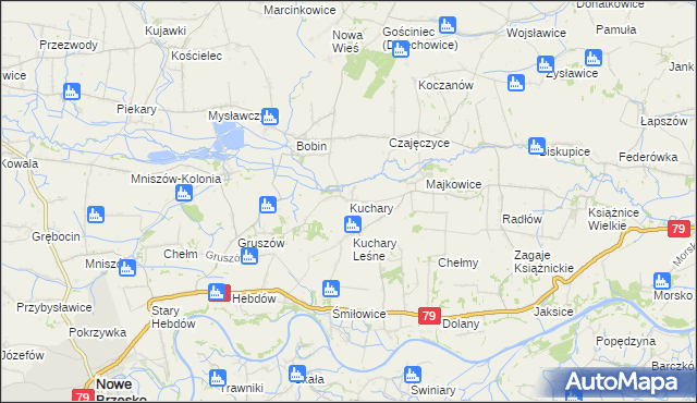 mapa Kuchary gmina Nowe Brzesko, Kuchary gmina Nowe Brzesko na mapie Targeo