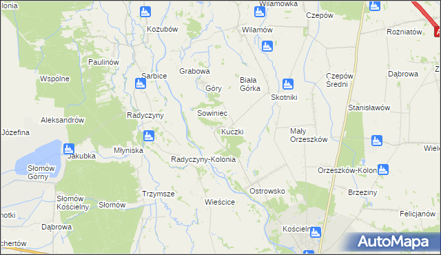 mapa Kuczki gmina Uniejów, Kuczki gmina Uniejów na mapie Targeo