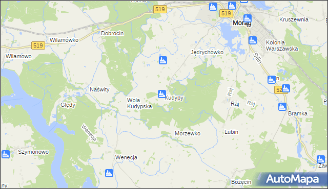 mapa Kudypy gmina Morąg, Kudypy gmina Morąg na mapie Targeo