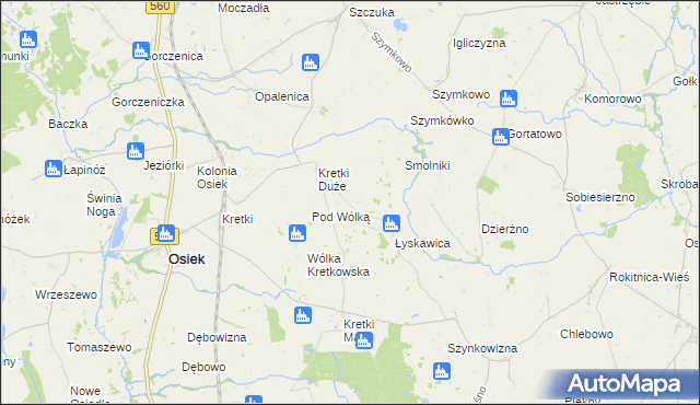 mapa Kujawa gmina Osiek, Kujawa gmina Osiek na mapie Targeo