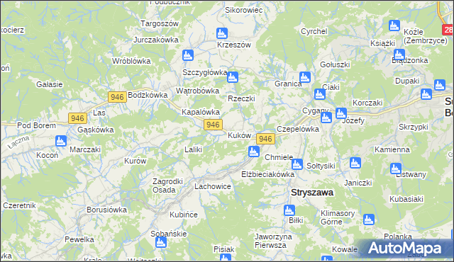 mapa Kuków gmina Stryszawa, Kuków gmina Stryszawa na mapie Targeo