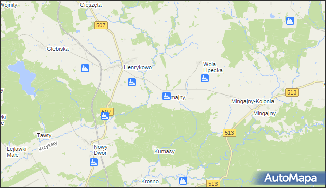 mapa Kumajny, Kumajny na mapie Targeo