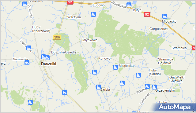 mapa Kunowo gmina Duszniki, Kunowo gmina Duszniki na mapie Targeo