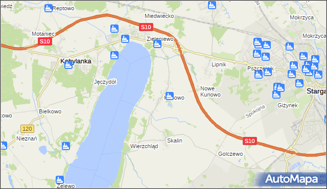 mapa Kunowo gmina Kobylanka, Kunowo gmina Kobylanka na mapie Targeo