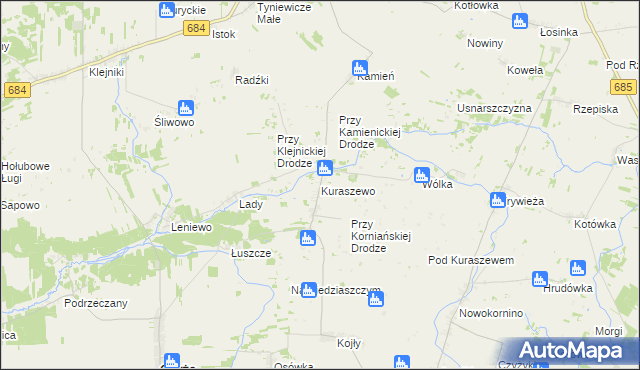 mapa Kuraszewo gmina Czyże, Kuraszewo gmina Czyże na mapie Targeo