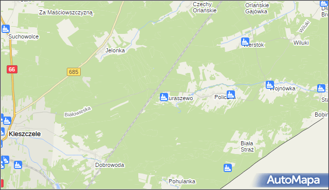 mapa Kuraszewo gmina Kleszczele, Kuraszewo gmina Kleszczele na mapie Targeo