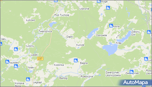 mapa Kurcze gmina Czersk, Kurcze gmina Czersk na mapie Targeo