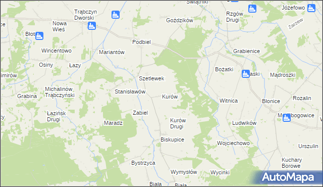 mapa Kurów gmina Rzgów, Kurów gmina Rzgów na mapie Targeo