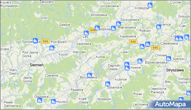 mapa Kurów gmina Stryszawa, Kurów gmina Stryszawa na mapie Targeo
