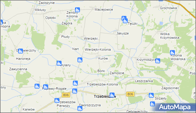 mapa Kurów gmina Trzebieszów, Kurów gmina Trzebieszów na mapie Targeo