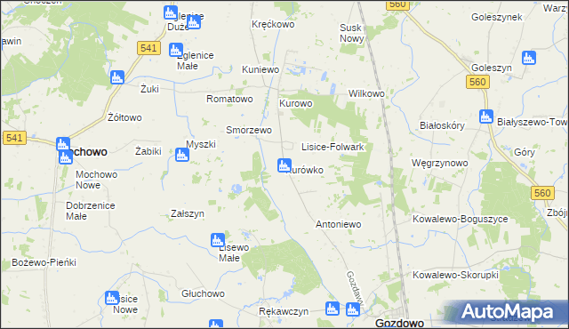 mapa Kurówko gmina Gozdowo, Kurówko gmina Gozdowo na mapie Targeo