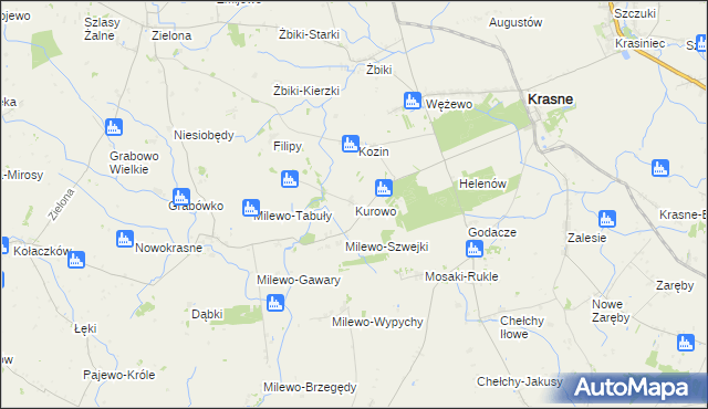 mapa Kurowo gmina Krasne, Kurowo gmina Krasne na mapie Targeo