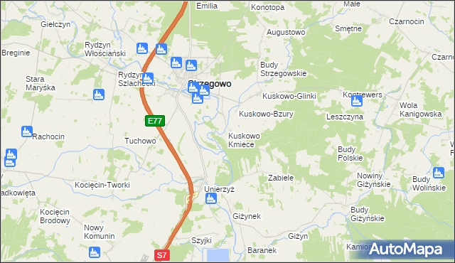 mapa Kuskowo Kmiece, Kuskowo Kmiece na mapie Targeo