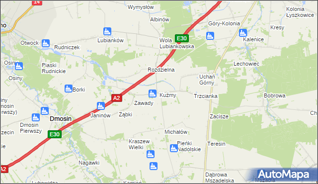 mapa Kuźmy gmina Dmosin, Kuźmy gmina Dmosin na mapie Targeo