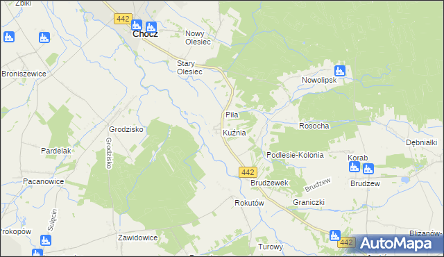 mapa Kuźnia gmina Chocz, Kuźnia gmina Chocz na mapie Targeo