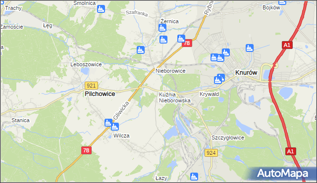 mapa Kuźnia Nieborowska, Kuźnia Nieborowska na mapie Targeo