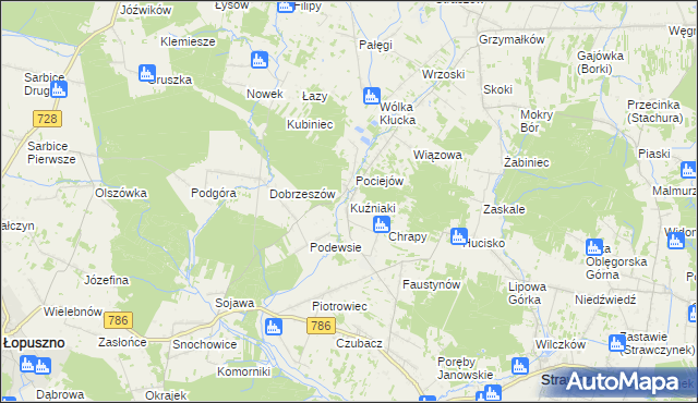 mapa Kuźniaki, Kuźniaki na mapie Targeo