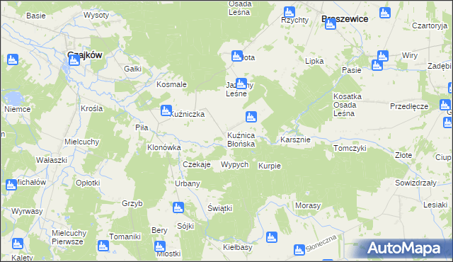 mapa Kuźnica Błońska, Kuźnica Błońska na mapie Targeo