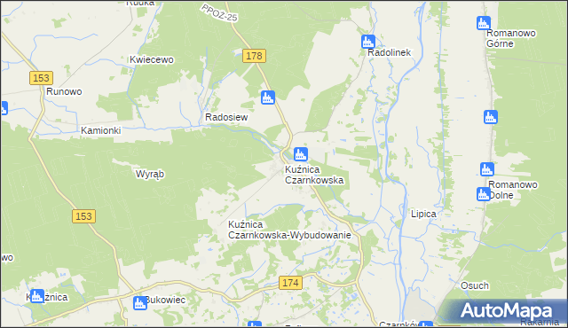 mapa Kuźnica Czarnkowska, Kuźnica Czarnkowska na mapie Targeo