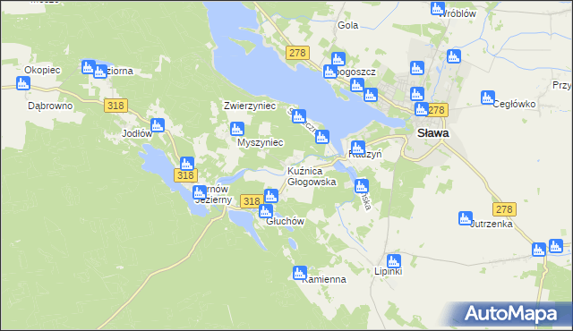 mapa Kuźnica Głogowska, Kuźnica Głogowska na mapie Targeo