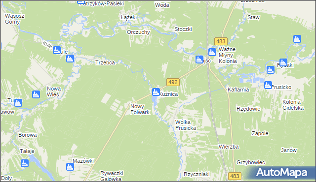 mapa Kuźnica gmina Nowa Brzeźnica, Kuźnica gmina Nowa Brzeźnica na mapie Targeo