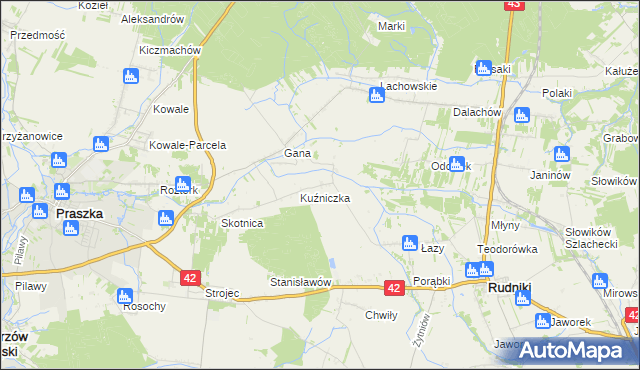 mapa Kuźnica gmina Rudniki, Kuźnica gmina Rudniki na mapie Targeo