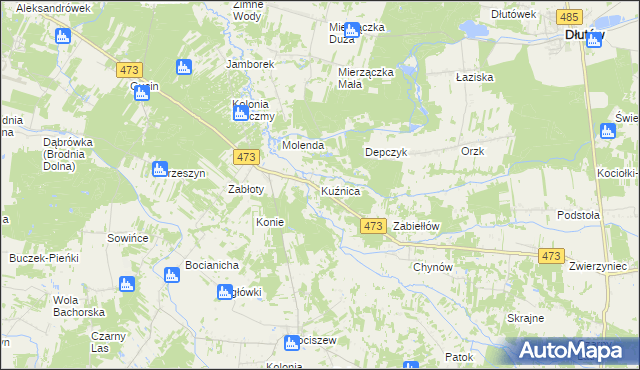 mapa Kuźnica gmina Zelów, Kuźnica gmina Zelów na mapie Targeo