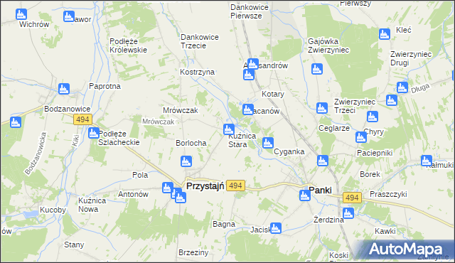 mapa Kuźnica Stara gmina Przystajń, Kuźnica Stara gmina Przystajń na mapie Targeo