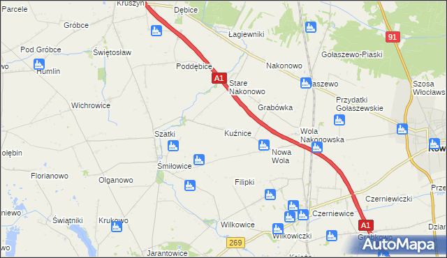 mapa Kuźnice gmina Choceń, Kuźnice gmina Choceń na mapie Targeo