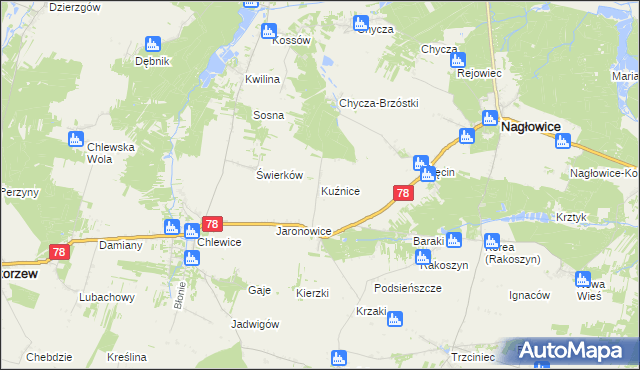 mapa Kuźnice gmina Nagłowice, Kuźnice gmina Nagłowice na mapie Targeo