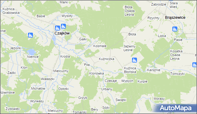 mapa Kuźniczka gmina Klonowa, Kuźniczka gmina Klonowa na mapie Targeo