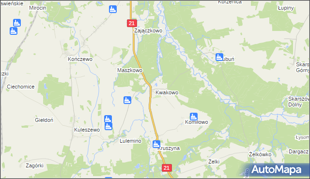 mapa Kwakowo gmina Kobylnica, Kwakowo gmina Kobylnica na mapie Targeo